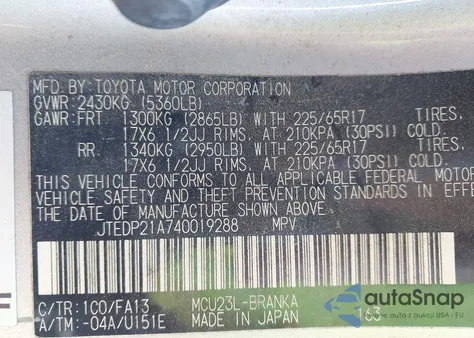 2004 Toyota Highlander Limited V6 z USA, uszkodzony, nr VIN JTEDP21A740019288